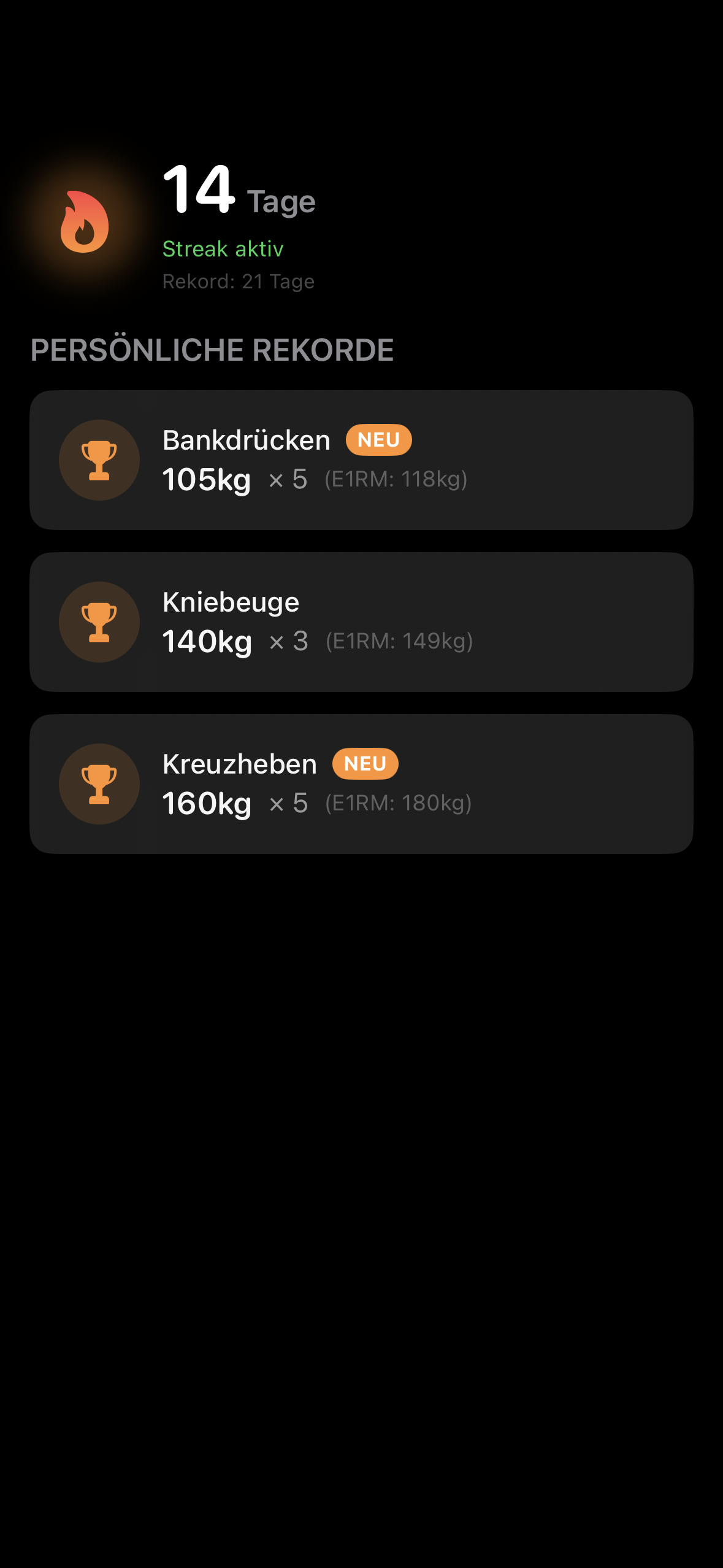 Streaks und Persönliche Rekorde